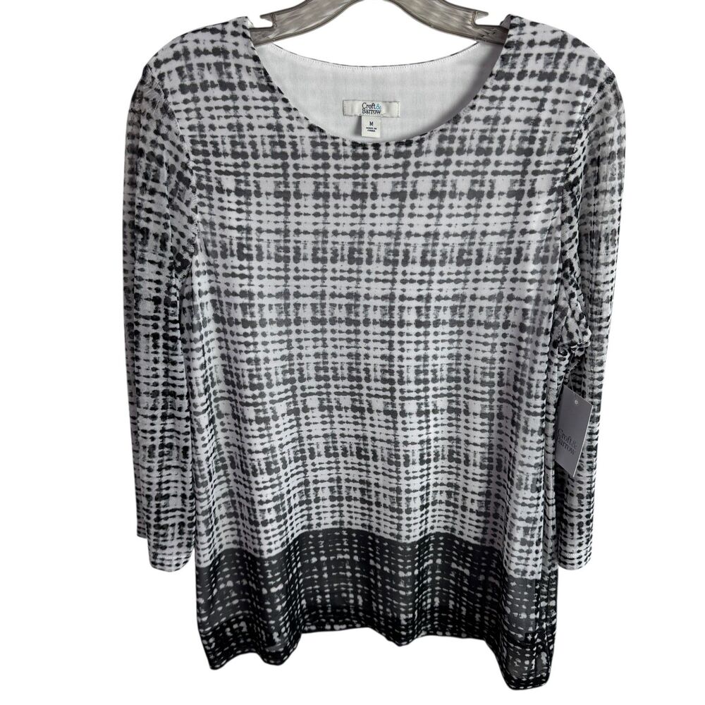 Croft & Barrow Women's Top Blouse Size Medium Black/White Print Lined NEW
